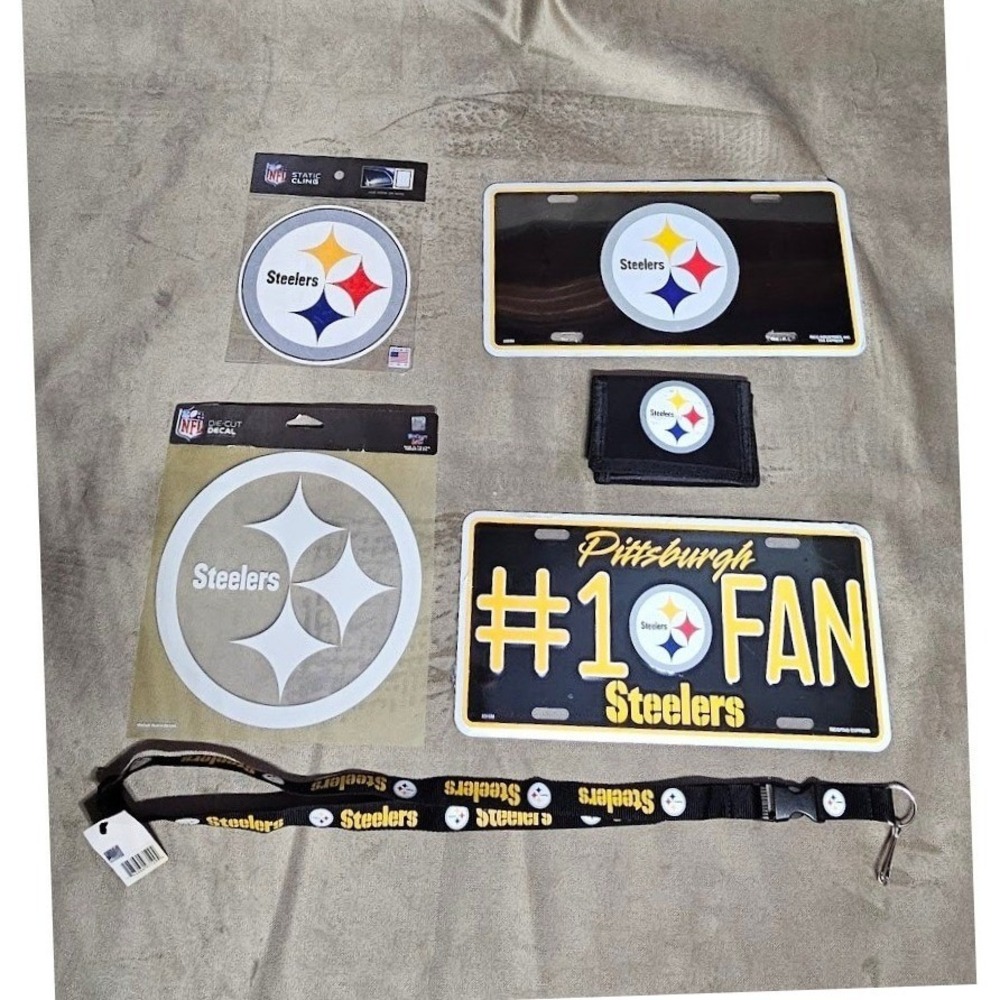 Pittsburgh Steelers NFL Fan Bundle License Plates Lanyard Wallet Decals Set